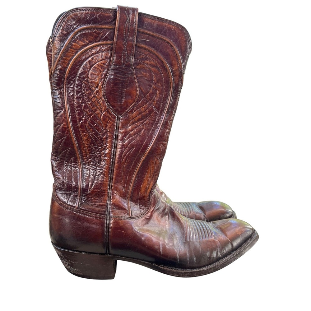 Vintage Men's Lucchese‎ Hand Made Goat Skin Brown Cowboy Boots 9D
